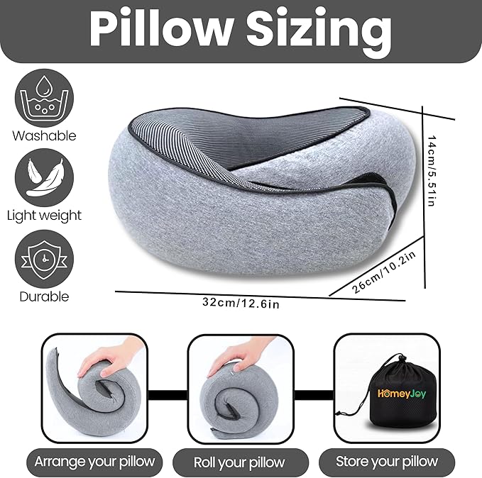 Upgraded Neck Pillow Airplane 2025 | Comfort Neck Pillow – Sold Exclusively by HomeyJoy – with Support | 360° Travel Neck Pillows for Airplanes,Offices & Cars | 100% Pure Memory Foam Travel Pillow