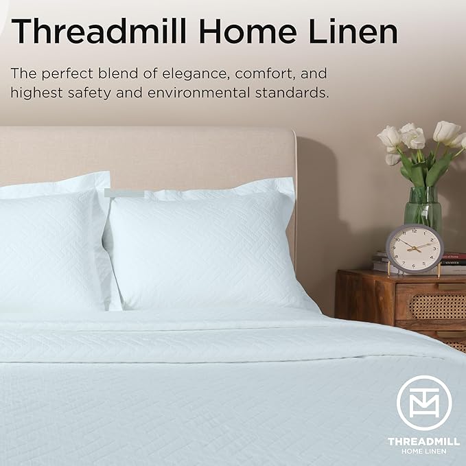 Threadmill Luxury Cotton Blankets for King Size Bed | All-Season Cozy 100% Cotton Blanket | Criss Cross Jacquard Soft Lightweight Coverlet, fits California King Size Bed, 104x92 | Light Blue