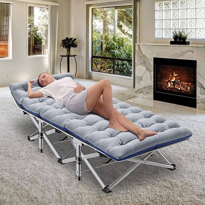ABORON Camping Cot for Adults, Folding Sleeping Cot with Mattress, 500 lb Capacity Heavy Duty Outdoor Folding Sleeping Bed, Portable Cot Bed for Camping, Indoor Guest Use, Home & Travel