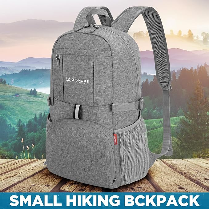 ZOMAKE Ultra Lightweight Packable Backpack 25L,Small Foldable Backpacks Hiking Water Resistant Collapsible Daypack for Women Men(Grey-A3)