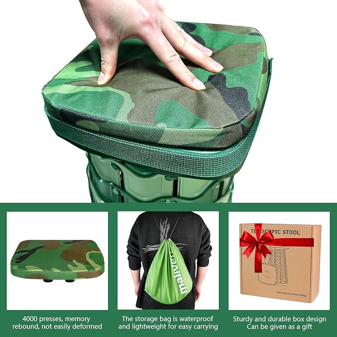 Collapsible Stool Chair with Padded Cushion Seat, Easy Carry Portable Folding Stool for Adults, Quick-Fold Heavy-Duty Stool with Carry Bag for Camping, Fishing, Beach