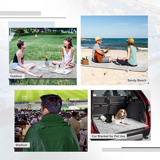 Sherpa Warm Outdoor Camping Blanket - Waterproof Stadium Blanket for Cold Weather, Camp, Sports Mom and Concert - Camping Quilt 80" X 58" (Green)