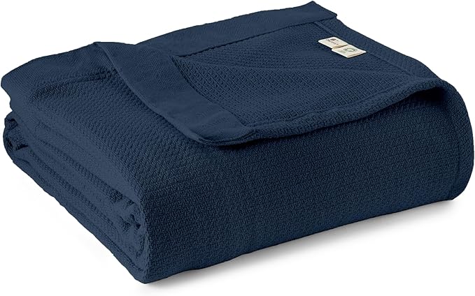 100% Organic Cotton Blanket - GOTS & Fairtrade Certified Organic Cotton Throw Blanket for Bed with Soft Warm & Breathable Single Knit Weave - Great as Bedspread or Coverlet (Navy, Full/Queen)
