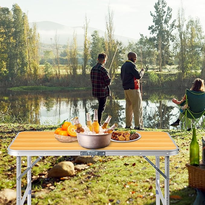 3.0 Ft Folding Portable Camping Table with Adjustable Height Legs, RV Dining Tables,Grill, DJ, BBQ, Dining, Picnic, Beach, Garden, Party, Yellow