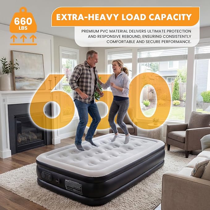 NEWBULIG Twin Air Mattress 18 Inch with Built-in High Capacity Pump, Inflatable Air Bed for Home, Camping & Guest, Portable Blow Up Mattress 660 lbs Weight Capacity, Double Height & Non-Slip Bottom