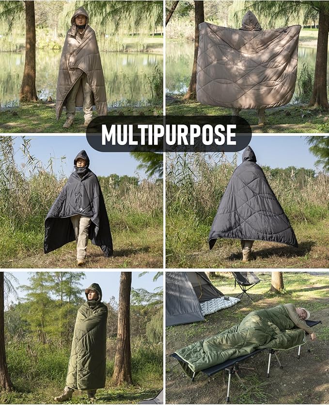 iClimb Heated Camping Blanket with Hood and Battery Pack (Dark Grey)