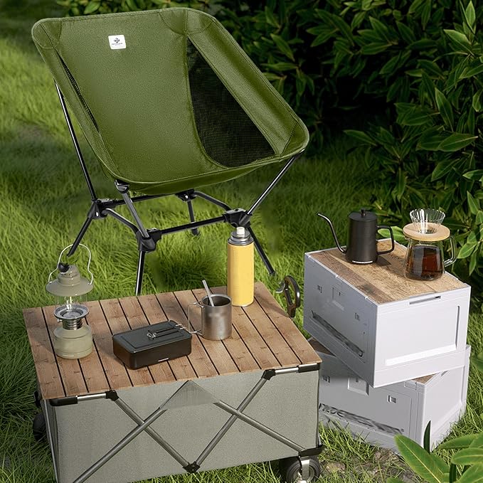 Camping Chair, Foldable with Storage Bag, Portable & Lightweight for Adults, 330lbs Capacity - Hiking, Fishing, Beach, Lawn (Green)