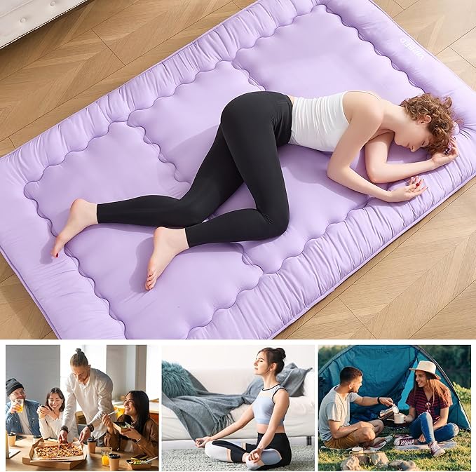 Japanese Floor Futon Mattress Twin Size, 4" Thicken Foldable Mattress Tatami Mat Sleeping Pad, 25D Foam Filled Traditional Shiki Futon (shikibuton), Designed in Japan (Purple 39"x 80")