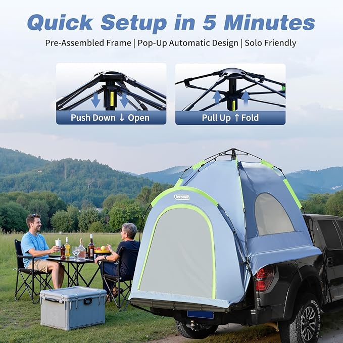 Tecoom Truck Bed Tent, Double Layer Waterproof PU3000mm for 5.5-6.7ft, Portable 2/3 Person Compact Full Size Pickup with Rain Fly for Back of Camping Beach