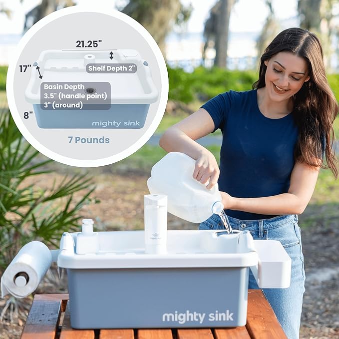 Portable Sink: Patented Wash Station with Electronic Faucet | 2 Gallons | Easy Setup | Indoor & Outdoor Use | Ideal for Dishwashing, Camping Hygiene, Gardening, Pottery & More