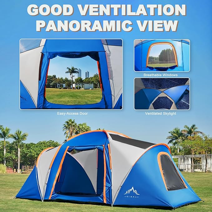 Tents for Camping, Waterproof 10 Person Family Tent with Double Layer & 4 Large Mesh Windows, Weather Resistant Easy Setup 2 Room Big Tent for Music Festival, Parties, 18 X 9 X 6.8Ft