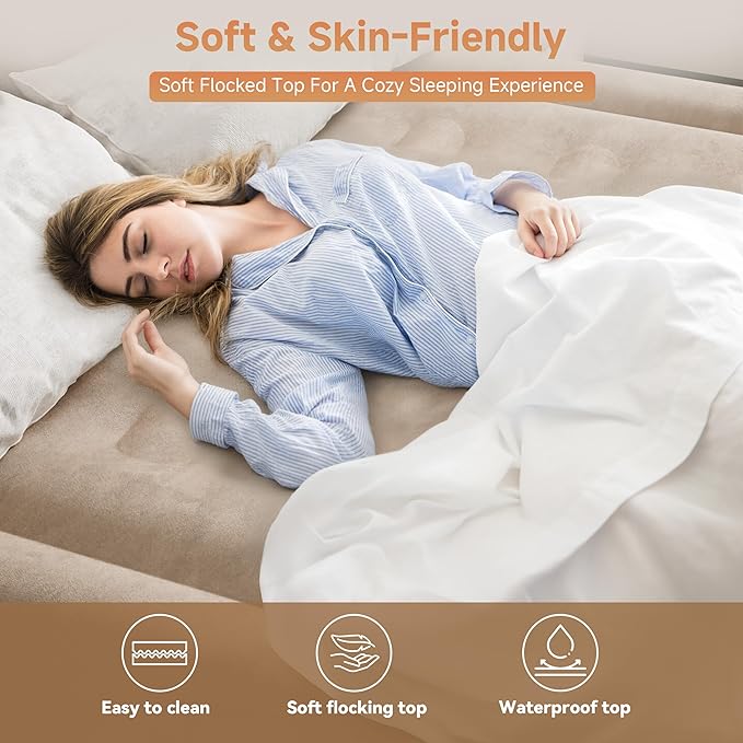 Sebor Air Mattress Full with Built-in Pump 18", Comfortable Self-Inflating Air Mattress with High-Speed Pump, Durable Blow Up Mattress Full with Storage Bag for Guests, Camping, Travel