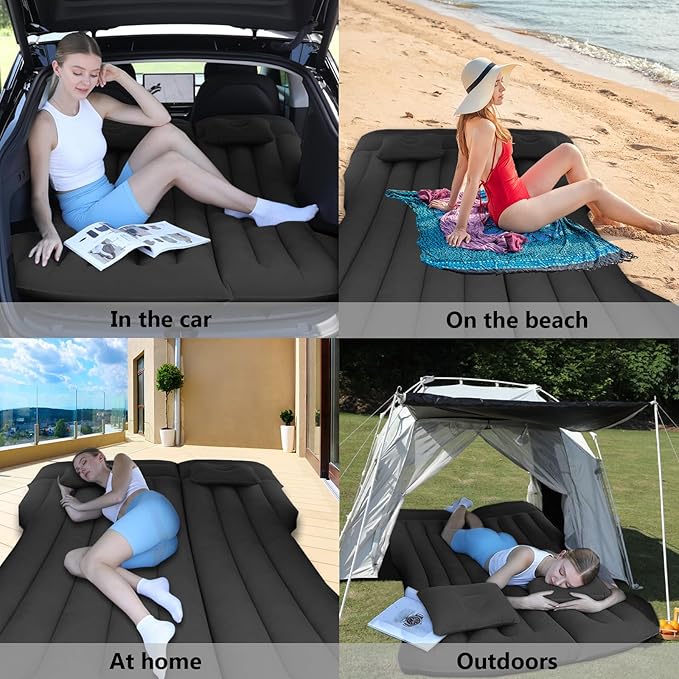 Car Air Mattress, Inflatable Bed Compatible with Tesla Model Y, Thickened Comfortable Durable, Foldable Mattress for Trunk/Rear Seat, Air Bed for Sleep Camping Travel (Black)