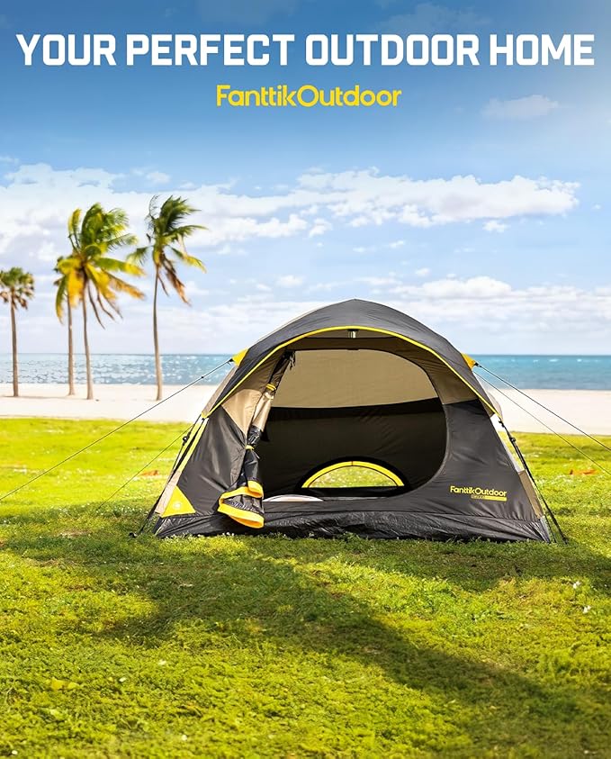 FanttikOutdoor Zeta C2/3/4 Camping Tent, 2/3/4 Person Instant Dome Tent, Easy Setup in 60s, Portable Waterproof Cabin Tent with Pre-Attached Poles & Air Vent, Ideal for Camping, Hiking, Backyard