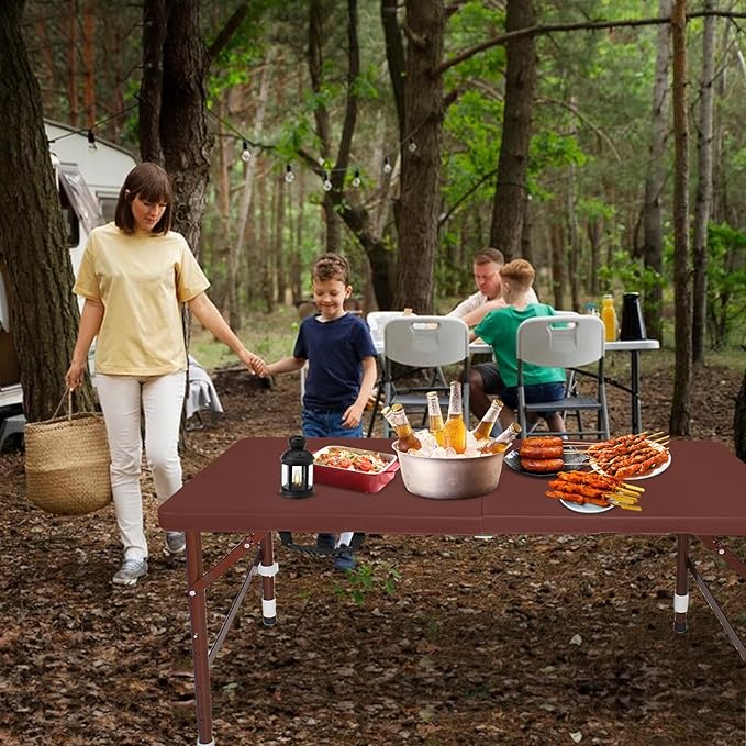 Portable Plastic Folding Table 4ft/6ft/8ft Heavy Duty White Black Picnic Dining Table Fold-in-Half for Camp Party Kitchen Indoor Outdoor