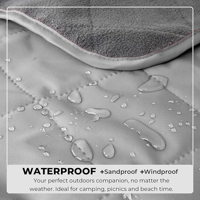 BRAWNTIDE Large Outdoor Waterproof Blanket - Extra Thick Fleece, Warm, Windproof, Sandproof, Quilted, 82" x 55", Ideal for Beaches, Picnics, Camping, Stadiums, Dogs, Car