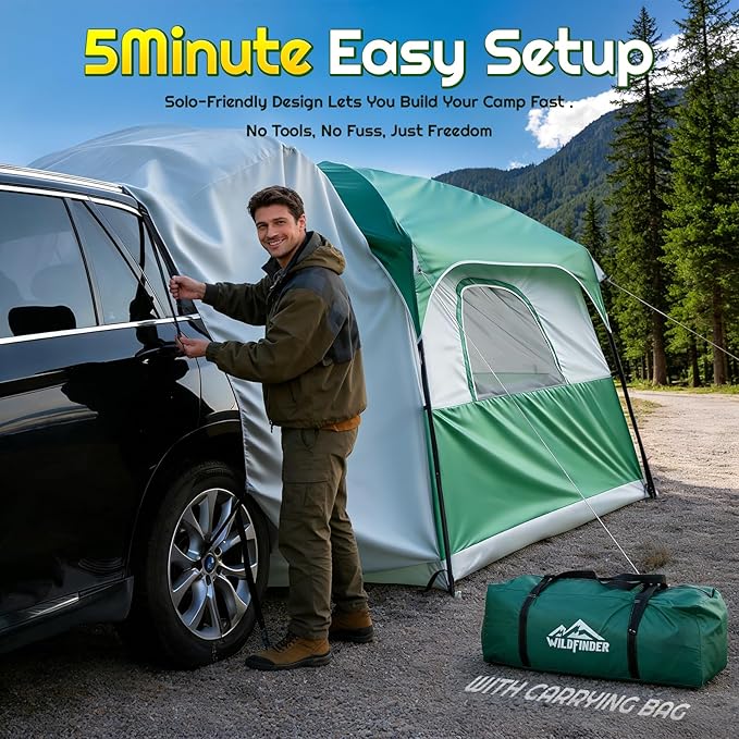 SUV Tent for Camping, 10x9ft Large Car Tent with PU3000 Waterproof, Universal Tailgate Tent Compatible with SUV, CUV, Minivan, Easy Setup Standalone Sheller for Outdoor Travel