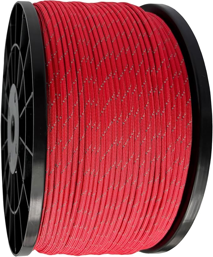 Reflective Paracord 550 lb, 7 Strand Paracord Rope 1000ft 4mm, Nylon Parachute Cord for Camping, Imperial Red