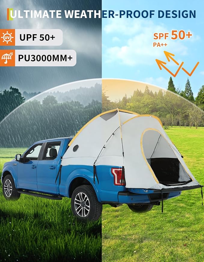 Truck Bed Tent with Awning Pickup Truck Tent for 5–8.2 ft Bed Waterproof PU3000 Oxford Camping Tent Portable Truck Camper for Chevy Silverado 1500 F150 Ram 1500