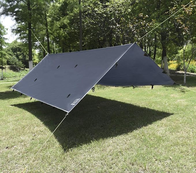 Gold Armour Rainfly Tarp Hammock, Premium 14.7ft/12ft/10ft/8ft Rain Fly Cover, Waterproof Ultralight Camping Shelter Canopy, Survival Equipment Gear Camping Tent Accessories (Gray 14.7ft x 12ft)