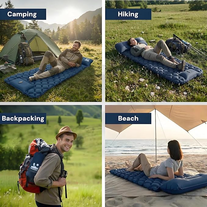 1.8 Pounds Ultralight Camping Sleeping Pad - R-Value 3.0 for 4 Seasons, Durable & 100% Waterproof Outdoor Air Mattress, Compact Sleeping Mat for Hiking, Backpacking, Travel