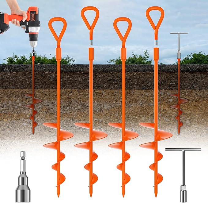 Phopich 18''/30" Long Ground Anchor, Heavy Duty Earth Anchors Ground Anchors Screw in Kit with T-Handle Hex Wrench for Camping Tent, Swing Sets, Securing Animals, Sheds, Trampoline