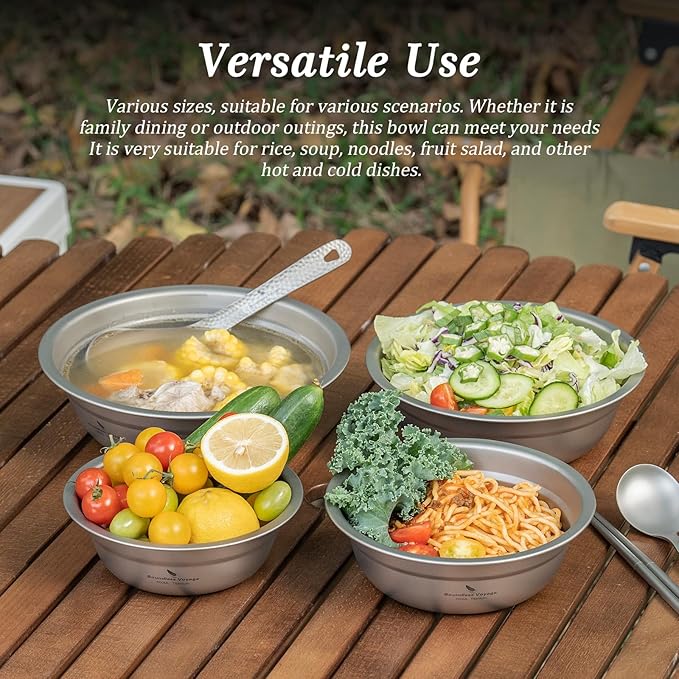 Boundless Voyage Titanium Camping Plate Bowl Set Rice Soup Salad Stackable Serving Bowls Ultralight Dinnerware Set Dishwasher Safe Ti1148t