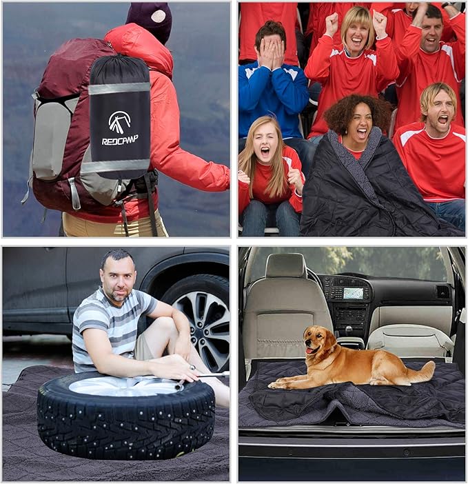 REDCAMP Large Warm Blanket with Sherpa Lining, Cold Weather Outdoor Blanket Windproof for Camping Stadium, Machine Washable 79"x 79"