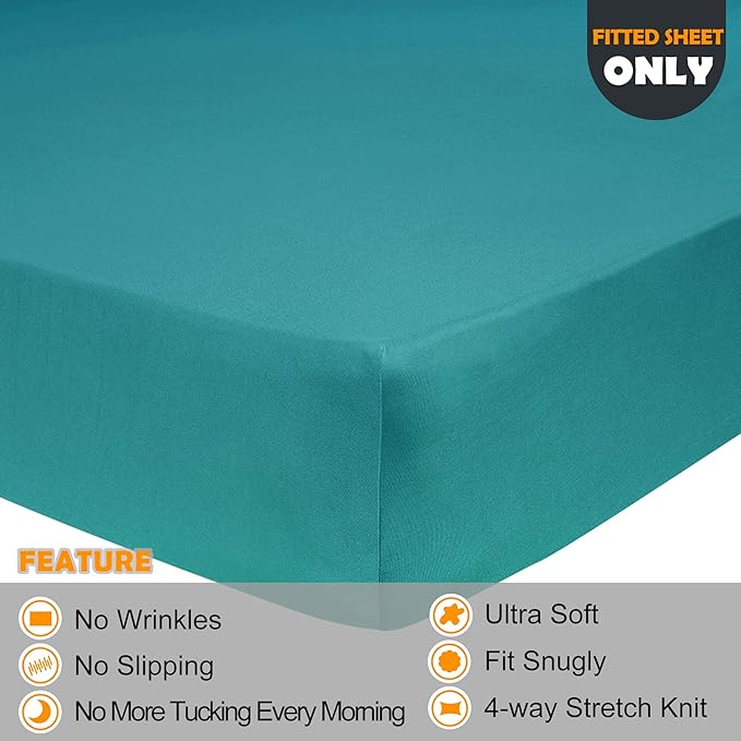 Stretch Full Fitted Sheet Only - Jersey Knit & Soft Cozy T-Shirt Like, 4-Way Stretchy Snug Fit & No More Slipping Mattress Sheets - Turquoise, Full