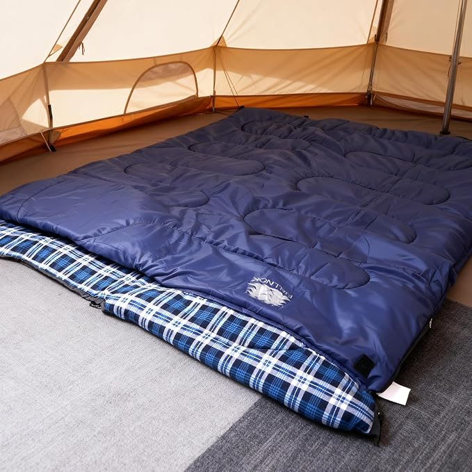 Double Sleeping Bag Cotton Flannel for Camping, Backpacking Or Hiking. Waterproof Queen Size Two Person Sleeping Bags for Adults Or Teens. Lightweight with Compression Sack