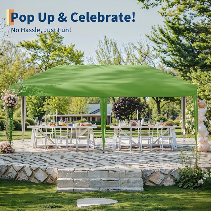 10x20 Pop Up Canopy Tent Outdoor Canopy with No Removable Sidewall One-Person Set Up Heavy Duty Commercial Instant Tent Shelter-Green