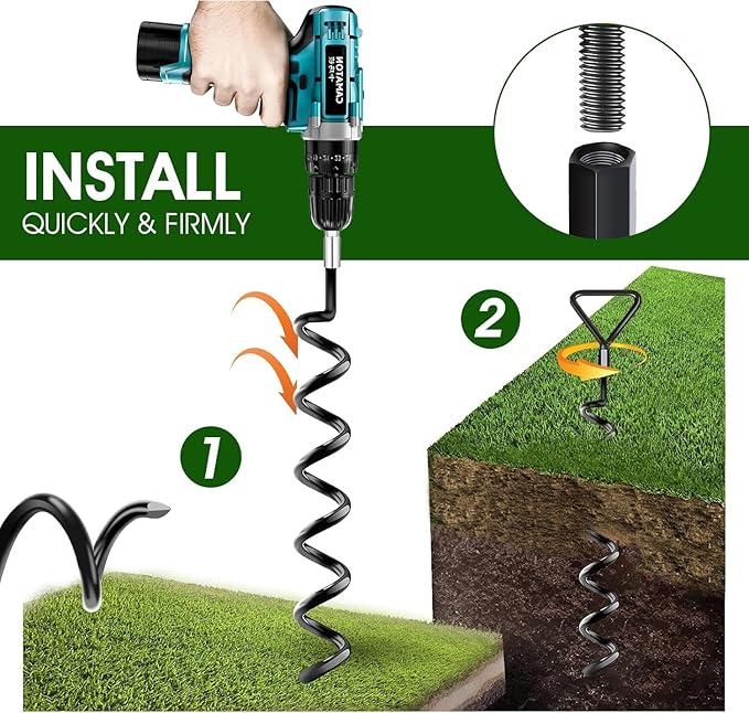Earth Anchors Trampoline Heavy Duty Stakes Kit - Spiral Screw In Ground Anchors with Straps for Swing Set