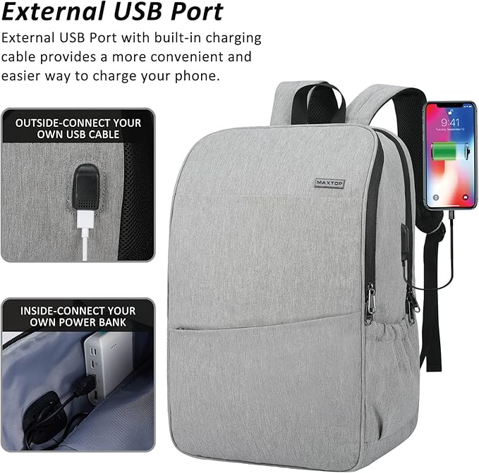MAXTOP Travel Laptop Backpack with USB Charging Port Anti-Theft[Water Resistant] College Bookbag Fits 18.4 Inch Laptop