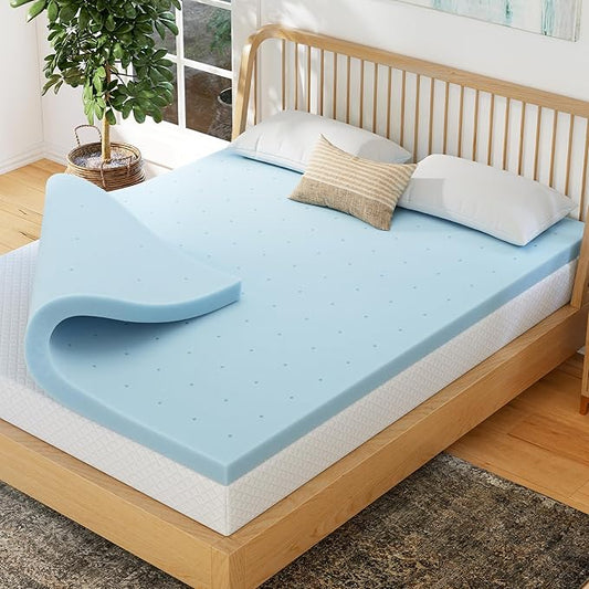 EGOHOME 4 Inch Full Memory Foam Mattress Topper, Cooling Gel Infused & Pressure Relieving Pad in a Box, Dorm Room Essentials, CertiPUR Certified, Blue