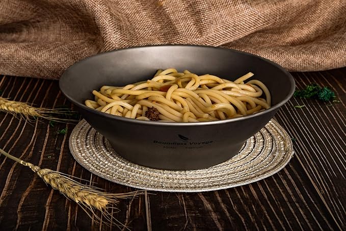 iBasingo 800ml Titanium Bowl Single-Walled Rice Salad Bowl Gym Fitness Bowl Ultralight Tableware Outdoor Camping Dinnerware Potable Stackable Kitchen Utensils with Carry Bag Ti1107T