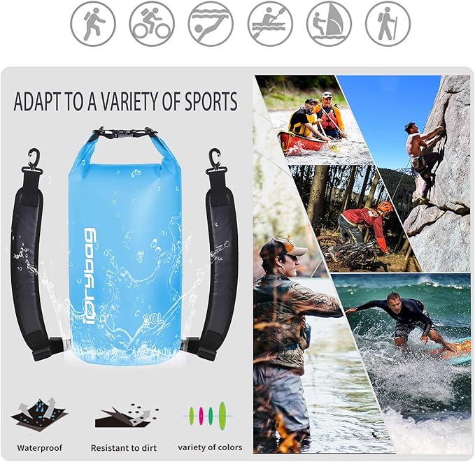 IDRYBAG Clear Dry Bag Waterproof 2L/5L/10L/15L/20L, Small Dry Sack Waterproof Bag for Kayaking