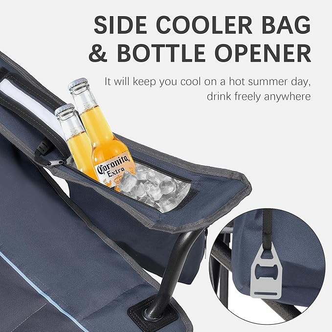 Oversized Folding Camping Chair for Adults - 450lbs Support - Heavy Duty Portable Lawn Chairs with Side Pocket Cup Holder Cooler Bag for Sports Garden Beach Fishing, Blue