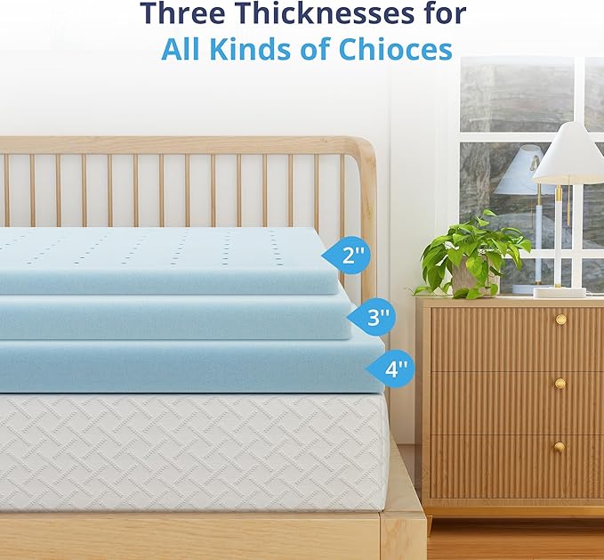EGOHOME 2 Inch Full Memory Foam Mattress Topper, Cooling Gel Infused & Pressure Relieving Pad in a Box, Dorm Room Essentials, CertiPUR Certified, Blue