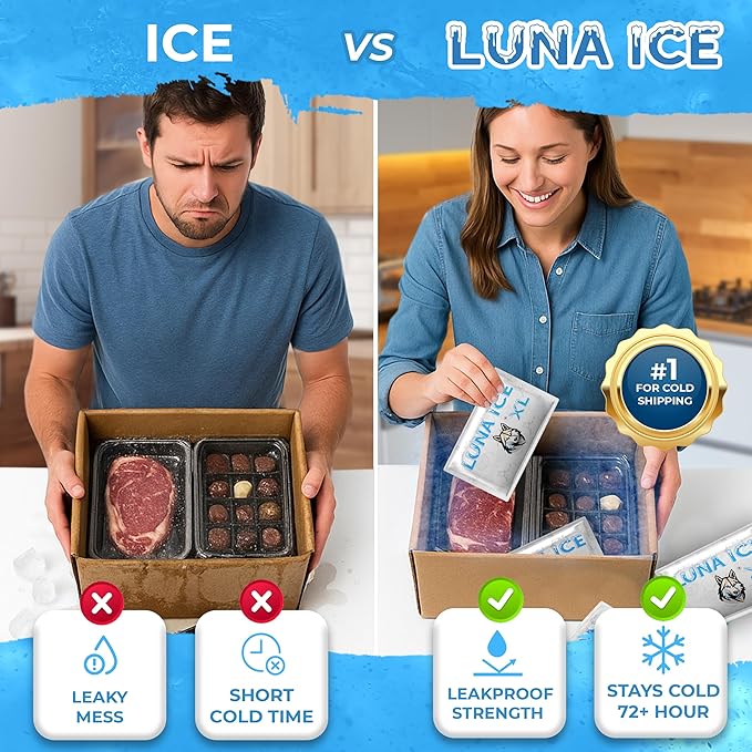 LUNA ICE Dry Ice Packs for Shipping XL - Long Lasting ice Packs - 24+ Hour Freeze Power - BPA Free - 300 Pack Bulk 150 lb – Hielo Seco - Reusable Gel Bricks for Food
