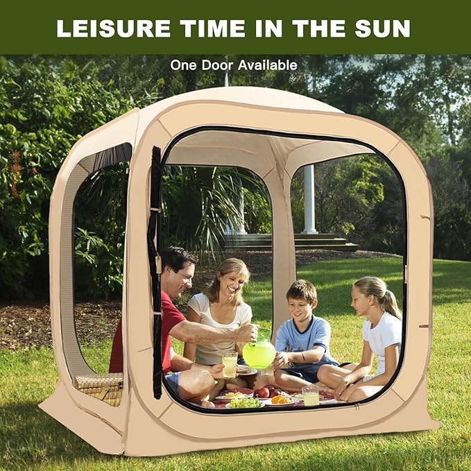 DoCred Screen House Tent Pop-Up, 6 x 6 FT Portable Screen Room Canopy Instant Screen with Carry Bag for Patio, Backyard, Deck & Outdoor Activities, Beige