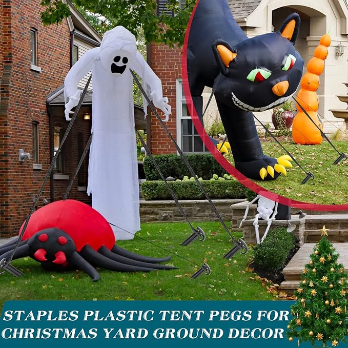 Vicenpal 18 Pcs 7 Inch Plastic Yard Stakes Inflatables Heavy Duty Plastic Garden Stakes for Tent Ground Replacement Outdoor Fence Lawn Pegs Landscape Staples Halloween Christmas Decorations (Black)