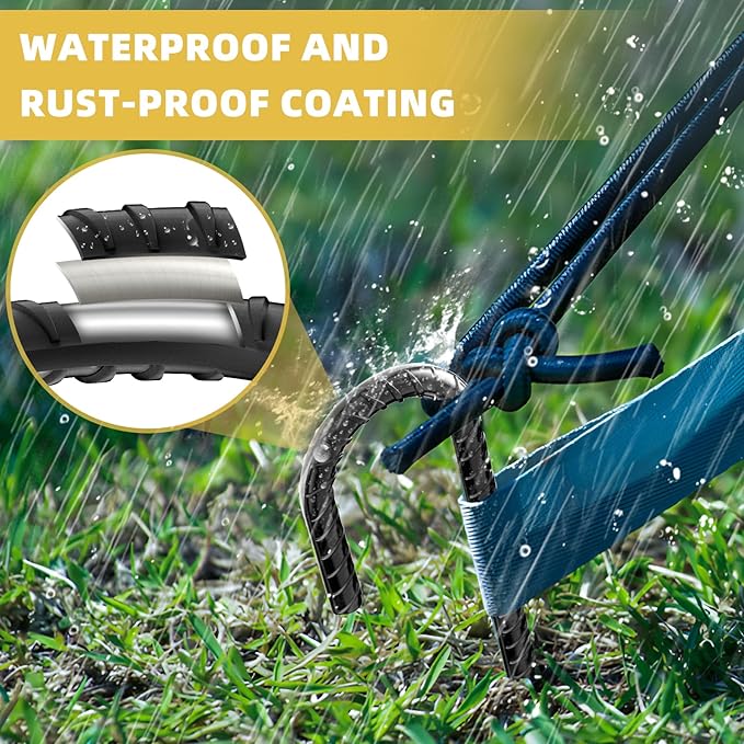 Necneecu16 Pack Rebar Stakes, 12 Inch J Hook Heavy Duty Ground Stakes for Canopy Tent Trampoline and Chain Link Fence Rust Proof Coated Steel Ground Stakes Ground Anchors (Black)