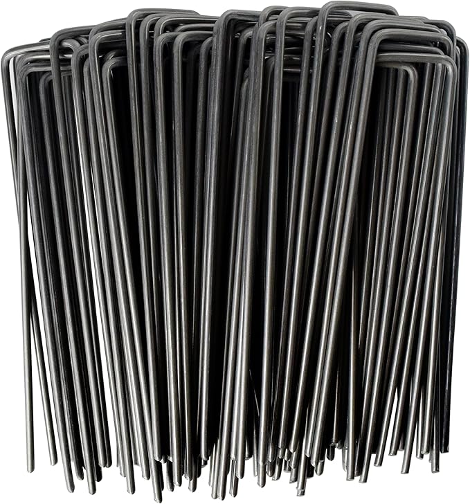 MySit 6" Garden Staples Landscape Stakes Ground Pins 200 Pack, Lawn Staples Weed Fabric Staple, Heavy Duty 11-Gauge(3.0mm) Steel Sod Anchor Securing Pegs for Securing Fabric