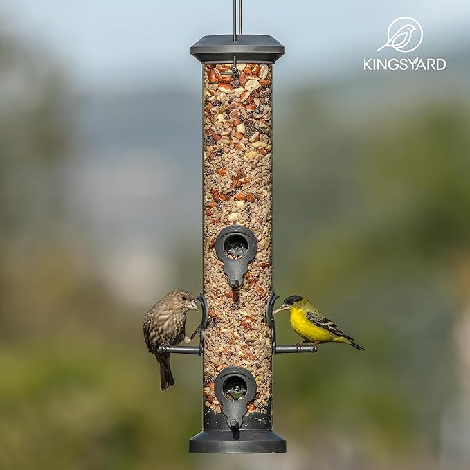 Kingsyard 2 Pack Tube Feeders with 6 Feeding Ports for Outdoors Hanging, Premium Hard Plastic Weatherproof & Steel Hanger, Attracting for Wild Birds (Black)