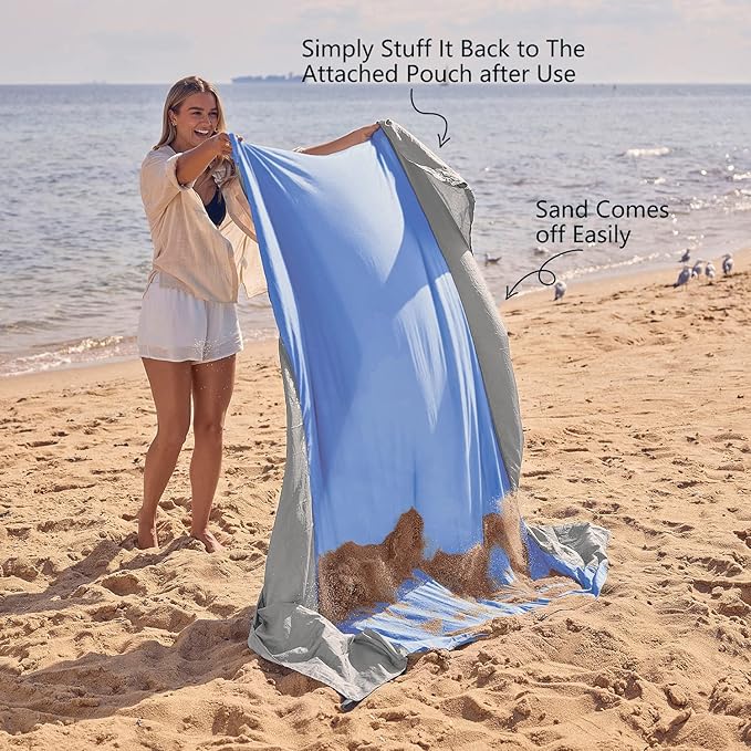 WEKAPO Beach Blanket Sandproof Waterproof, Extra Large Beach Mat, Oversized & Compact Sand Free Mat Quick Drying, Lightweight & Durable with Stakes & Corner Pockets