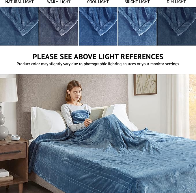 Beautyrest Plush Electric Blanket Throw for Cold Weather Multi-Level Heat Settings Controller, Secure Comfort Low EMF Technology and Auto Shut Off Safety, Full, Sapphire