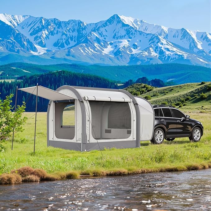 Inflatable SUV Tent for Camping, Large Quick Setup Blow Up Tents, 6-Person Tent with Detachable Car Attachment, Tents with Storage Bag &Projection Screen, Waterproof