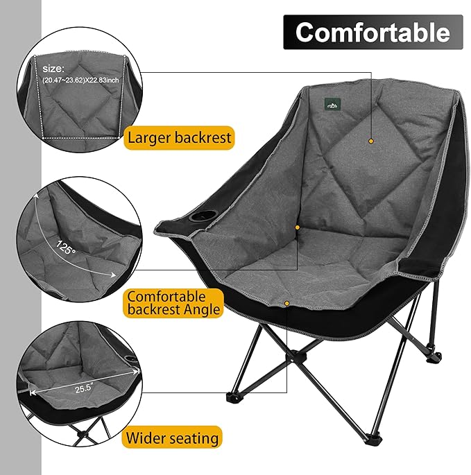 Northroad Oversized Foldable Camping Chair, Outdoor Padded Lawn Chair w/Cup Holder,Carry Bag for Beach, Hiking, and Picnics,Heavy-Duty 300-lbs Capacity, Purple