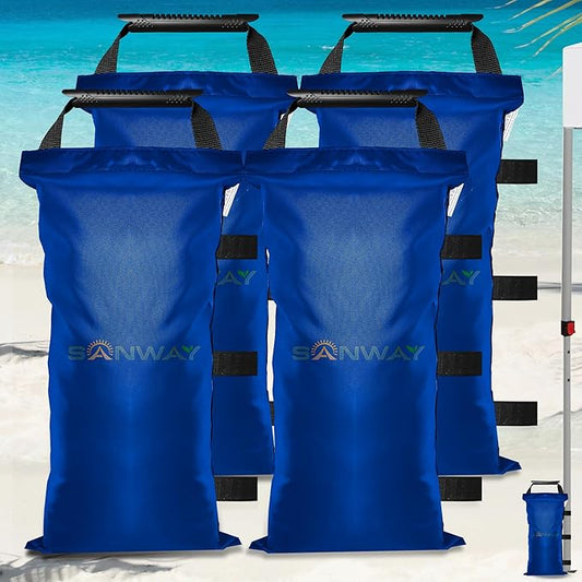 4 Pack (Upgrade) SANWAY Sand Bags for Canopy Weights(Unfilled)-Portable and Durable to Secure Tents, Canopies, and Umbrellas at Outdoor Events (Blue, 120 LBS)