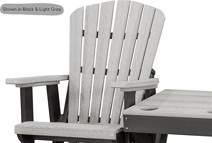 DutchCrafters Slat Fan Back Double Poly Adirondack Glider Outdoor Patio Chairs with Center Table (Tudor Brown & Weatherwood)